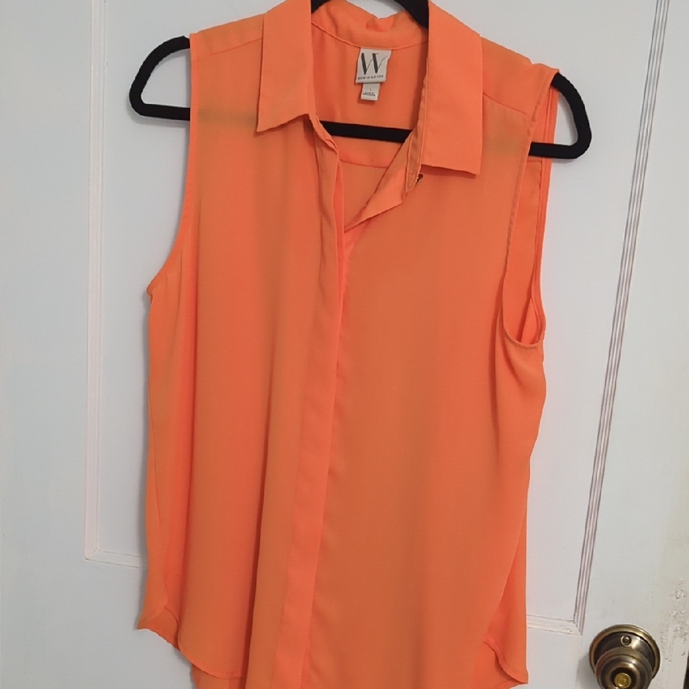 Worthington Sz L Vibrant Orange Sleeveless Blouse